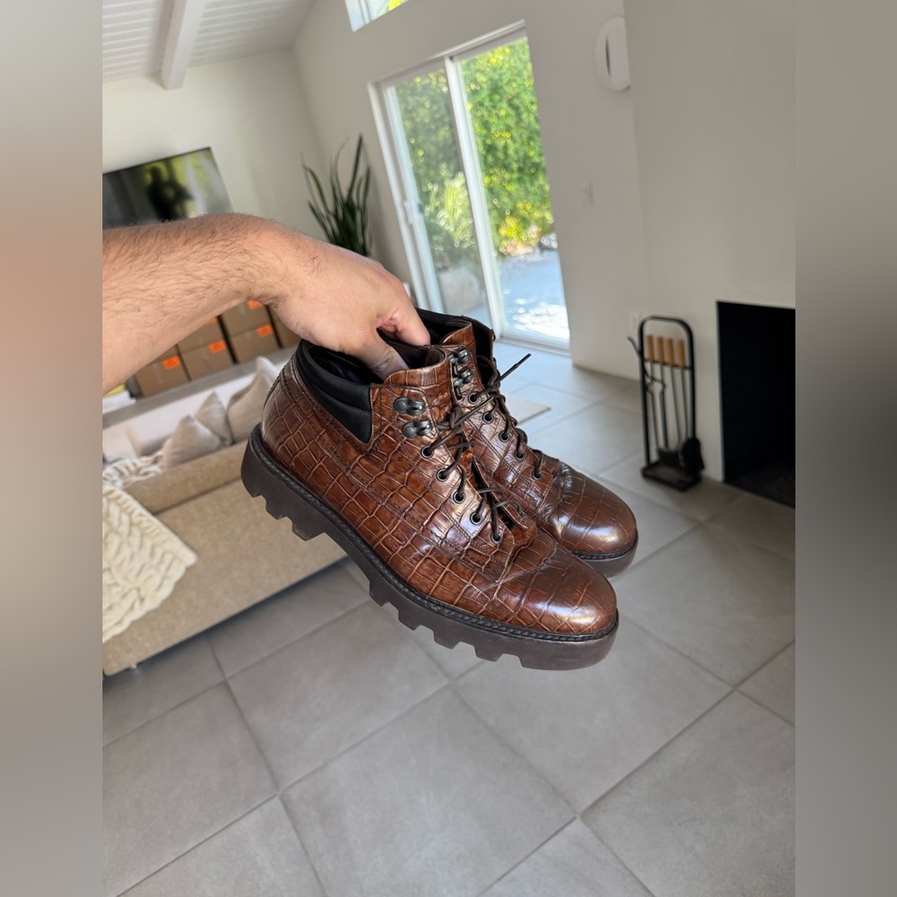 Emporio Armani Brown Crocodile Embossed Boots